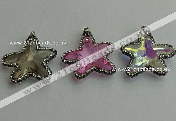 CGP509 35*35mm star crystal glass pendants wholesale