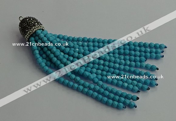 CGP684 4mm faceted round handmade turquoise beaded tassel pendants