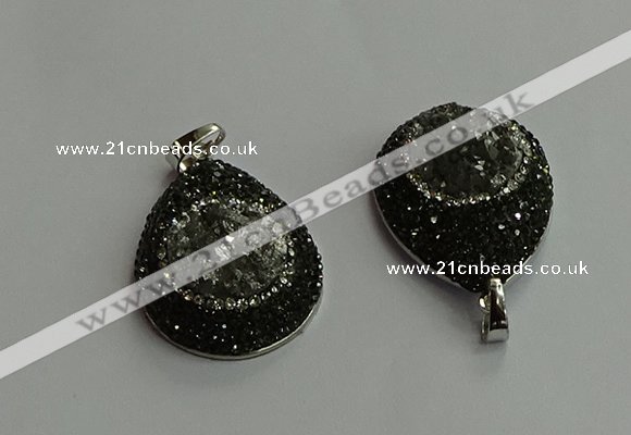 CGP708 25*35mm teardrop plated druzy agate pendants wholesale