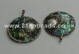 CGP710 45mm flat round abalone shell & shell pearl pendants