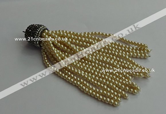 CGP718 3mm round handmade glass beaded tassel pendants wholesale