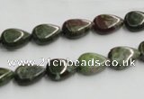 CGR08 16 inches 8*12mm flat teardrop green rain forest stone beads