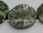 CGR21 16 inches 30mm wavy coin green rain forest stone beads wholesale