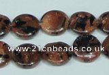 CGS208 15.5 inches 14mm flat round blue & brown goldstone beads wholesale