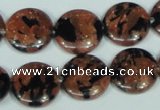 CGS209 15.5 inches 16mm flat round blue & brown goldstone beads wholesale