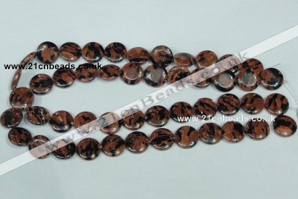 CGS209 15.5 inches 16mm flat round blue & brown goldstone beads wholesale