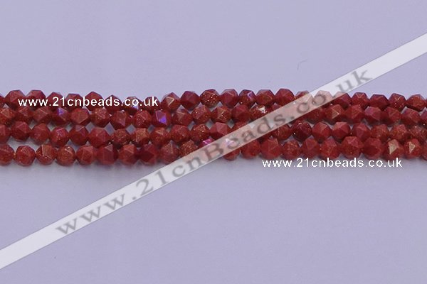 CGS451 15.5 inches 6mm faceted nuggets goldstone beads wholesale