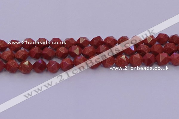 CGS453 15.5 inches 10mm faceted nuggets goldstone beads wholesale