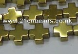 CHE1008 15.5 inches 10*10mm cross plated hematite beads wholesale