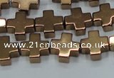 CHE1009 15.5 inches 10*10mm cross plated hematite beads wholesale