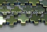 CHE1010 15.5 inches 10*10mm cross plated hematite beads wholesale