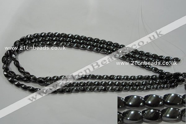 CHE160 15.5 inches 5*8mm twisted rice hematite beads