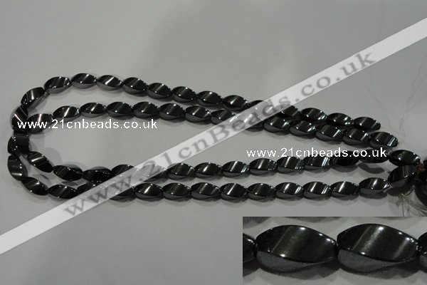 CHE162 15.5 inches 7*14mm twisted rice hematite beads