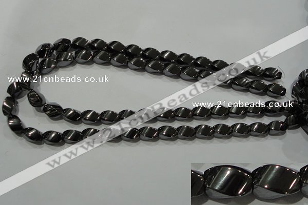 CHE163 15.5 inches 8*12mm twisted rice hematite beads