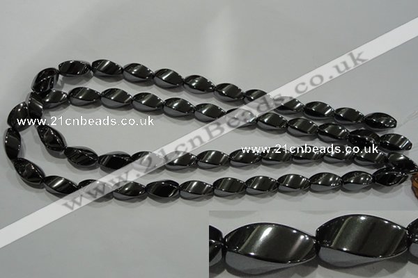 CHE164 15.5 inches 8*16mm twisted rice hematite beads