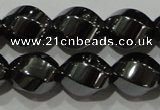 CHE166 15.5 inches 10*12mm twisted rice hematite beads