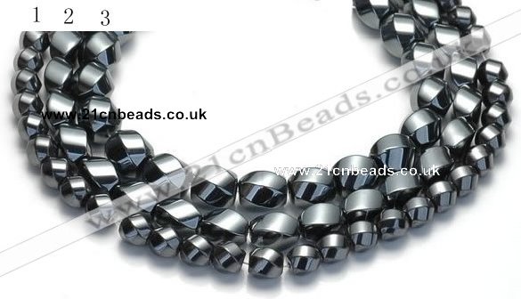 CHE22 16 inches twisted pebble shape hematite beads wholesale