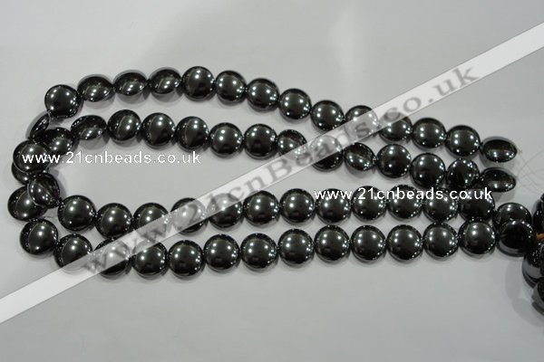 CHE274 15.5 inches 14mm flat round hematite beads wholesale