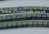 CHE444 15.5 inches 3*3mm cube matte plated hematite beads wholesale