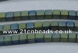 CHE612 15.5 inches 2*2mm cube matte plated hematite beads wholesale