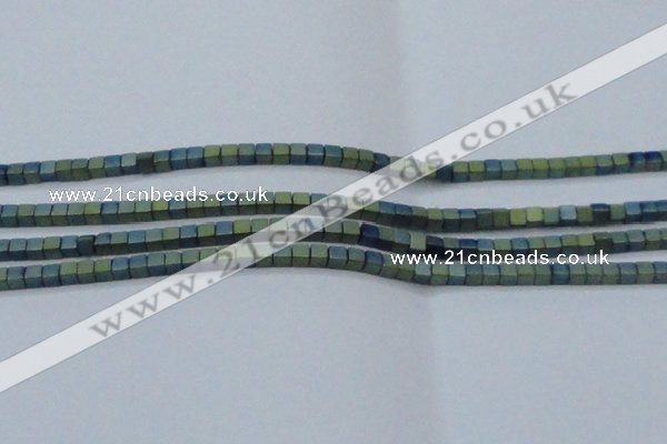 CHE612 15.5 inches 2*2mm cube matte plated hematite beads wholesale