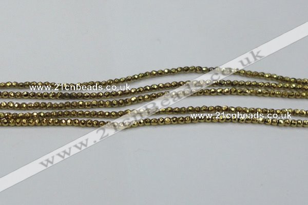 CHE692 15.5 inches 2mm faceted round plated hematite beads