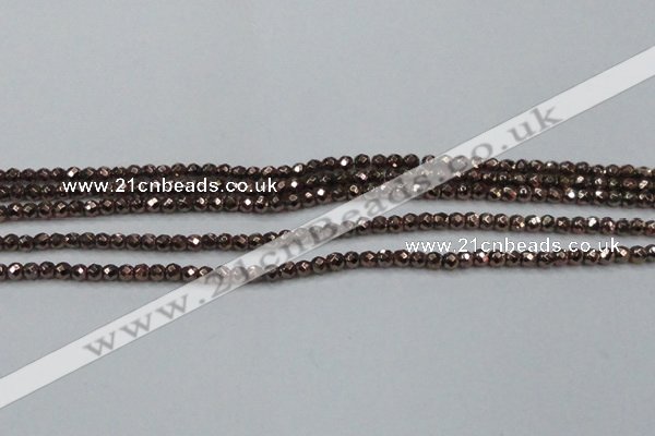 CHE701 15.5 inches 3mm faceted round plated hematite beads