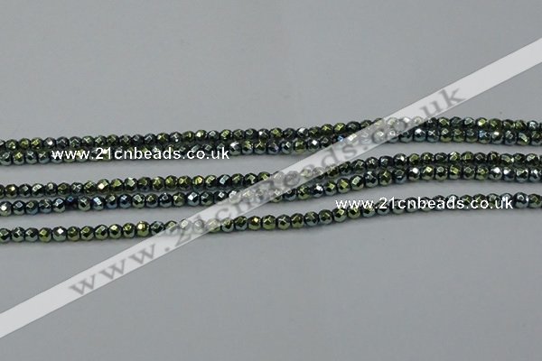 CHE703 15.5 inches 3mm faceted round plated hematite beads