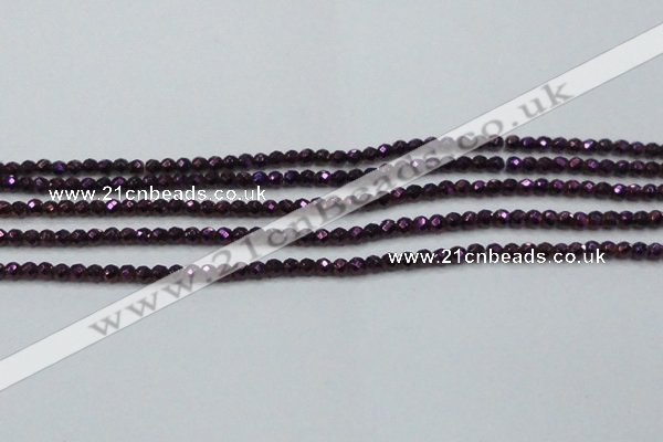 CHE704 15.5 inches 3mm faceted round plated hematite beads