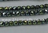 CHE713 15.5 inches 4mm faceted round plated hematite beads