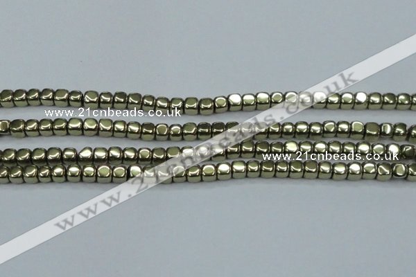 CHE877 15.5 inches 4*4mm dice plated hematite beads wholesale