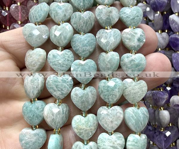 CHG311 15 inches 12mm faceted heart amazonite gemstone beads