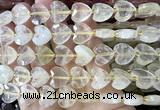 CHG355 15 inches 14mm faceted heart lemon quartz beads