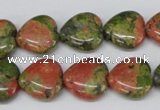 CHG48 15.5 inches 14*14mm heart unakite gemstone beads wholesale