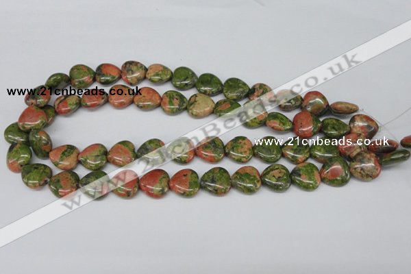 CHG48 15.5 inches 14*14mm heart unakite gemstone beads wholesale