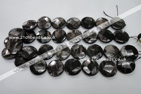 CHS21 15.5 inches 20mm faceted coin natural hypersthene beads