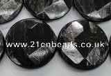 CHS22 15.5 inches 25mm faceted coin natural hypersthene beads