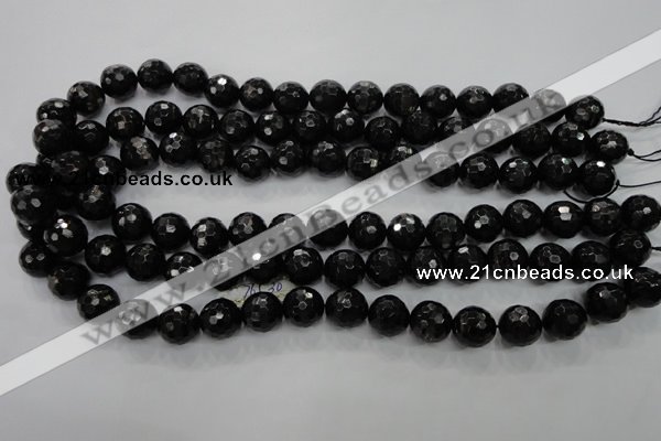 CHS47 15.5 inches 12mm faceted round natural hypersthene beads