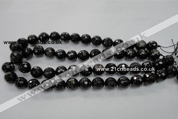 CHS48 15.5 inches 14mm faceted round natural hypersthene beads