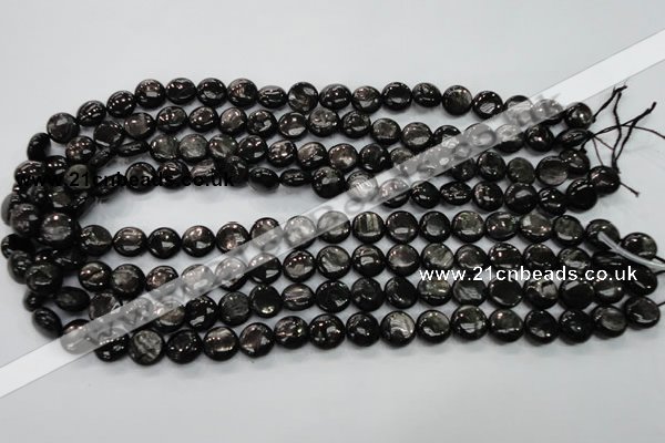 CHS60 15.5 inches 10mm flat round natural hypersthene beads