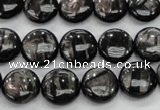 CHS61 15.5 inches 12mm flat round natural hypersthene beads