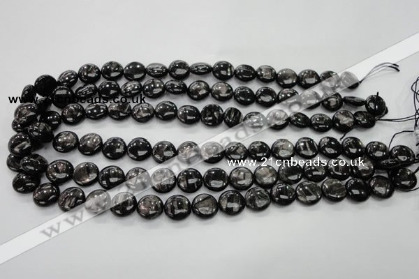 CHS61 15.5 inches 12mm flat round natural hypersthene beads