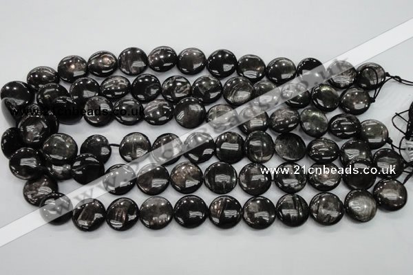 CHS63 15.5 inches 16mm flat round natural hypersthene beads