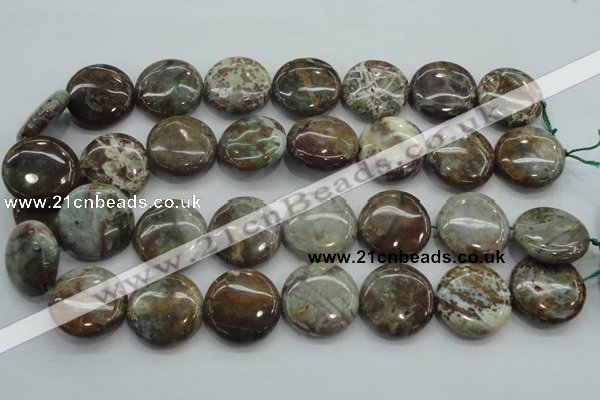 CJA07 15.5 inches 25mm coin green jasper beads wholesale