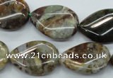 CJA33 15.5 inches 18*25mm twisted flat teardrop green jasper beads