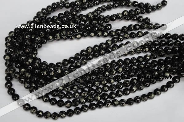 CJB151 15.5 inches 8mm round natural jet & pyrite gemstone beads