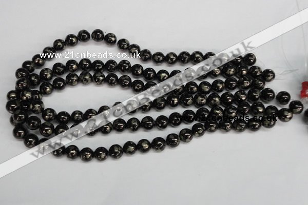 CJB152 15.5 inches 10mm round natural jet & pyrite gemstone beads