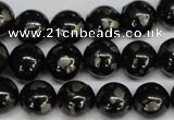 CJB153 15.5 inches 12mm round natural jet & pyrite gemstone beads