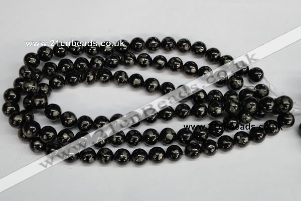 CJB153 15.5 inches 12mm round natural jet & pyrite gemstone beads