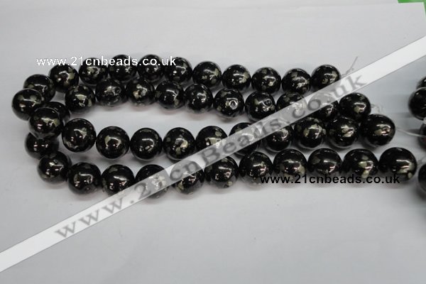 CJB156 15.5 inches 18mm round natural jet & pyrite gemstone beads